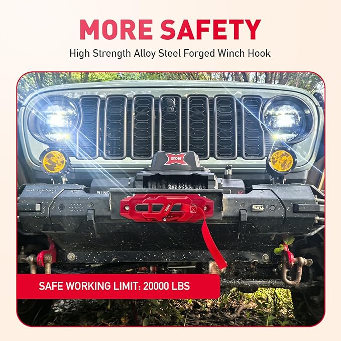 Winch Fairlead with Tow Hook,7075 Aluminum Hawse Fairlead with High Strength Alloy Steel Forged Winch Hook, 20000lb Winch Fairlead Hook (Red)