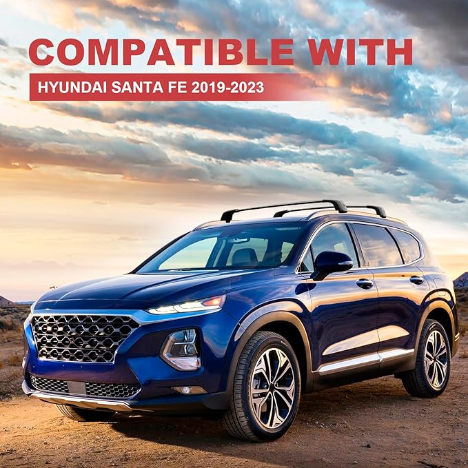 KINGGERI 260lbs Roof Rack Cross Bars Fit for 2019-2023 Hyundai Santa Fe & Santa Fe Hybrid, Lockable Heavy Duty Full Metal Aluminum Roof Rack Cross Bars Cargo Hauler Bag Luggage Kayak Car Accessories