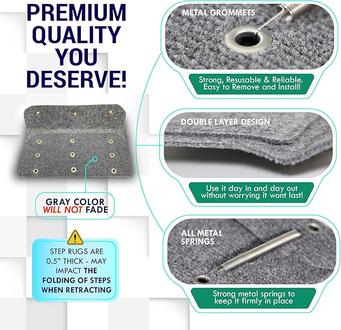 LATCH.IT RV Step Covers 3 Pack | 23-inch Wide Camper Step Covers Fit 8-11" Deep Stairs | Gray RV Stair Covers | Straight RV Step Carpet | Keep Your RV Cleaner with Our RV Stair Carpet!