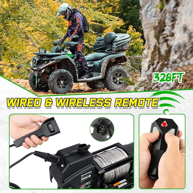 Winch with 1/4"×55 ft Synthetic Rope Electric Winch 12v 6000lbs, Trailer Winch with Wireless Remote &Manual Switch, with Pulley+Rubber Stopper,IP68 Waterproof, for Off Road ATV UTV