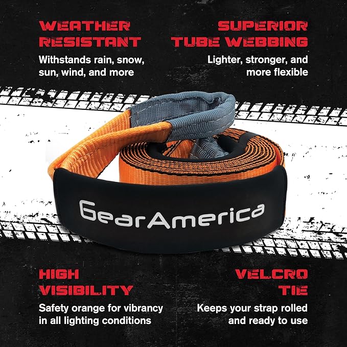 GearAmerica Tow Strap 4" x10' Heavy Duty Tree Saver - 46,076 lb Winch Strap & Recovery Rope for Offroad, Weather Resistant with Triple Reinforced Loops and Towing Belt - ATV Accessories