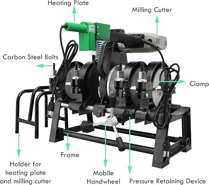 TECHTONGDA Pipe Welding Machine Electric Tube Butt Fusion Equipment for PE PP PB PVDF PPR 2.48"-6.30" with Digital Thermometer Four Clamps