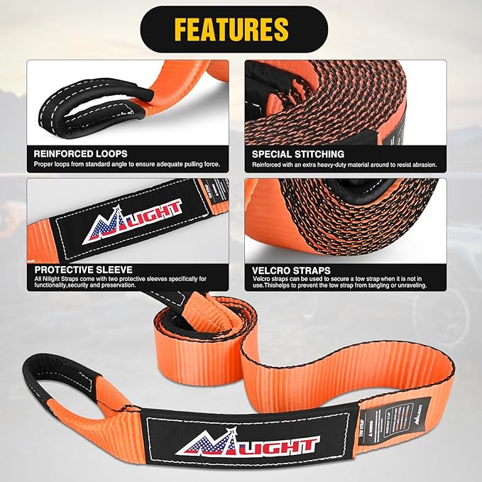 Nilight Offroad Recovery Kit 3" x 8' Tow Strap with Winch Snatch Block Pulley and 2Pcs 3/4" Anti-Theft D-Ring Shackles Storage Bag Heavy Duty Tow Rope for Car Truck SUV ATV (MBS 31500LBS)