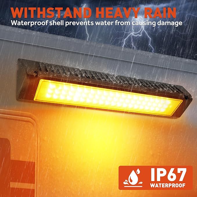 LED RV Exterior Porch Utility Light Waterproof 10-30V DC Low Current 13" Lighting Fixture 90W 2800LM Aluminum Base led Scene Lighting for RV, Trailer, Camper(6000K Nature Yellow White)