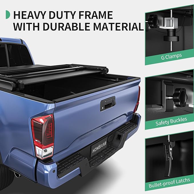 Soft Tri-fold Tonneau Cover Fit for Toyota Tacoma 2016-2023 with Track Rail System(Excl. Trail), Fleetside 6 Ft Bed