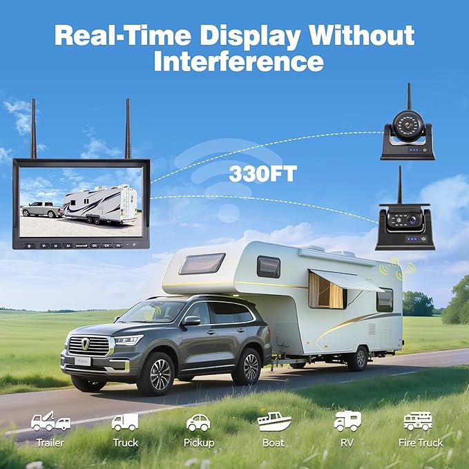 10.1" 4-Magnetic Wireless RV Backup Camera, HD1080P DVR Monitor, IP69 Waterproof & IR Night Vision 4x9600mAh Rechargeable Cameras, 2 Side Camera & 2 Rear Camera for Trailer Truck Camper-WS4