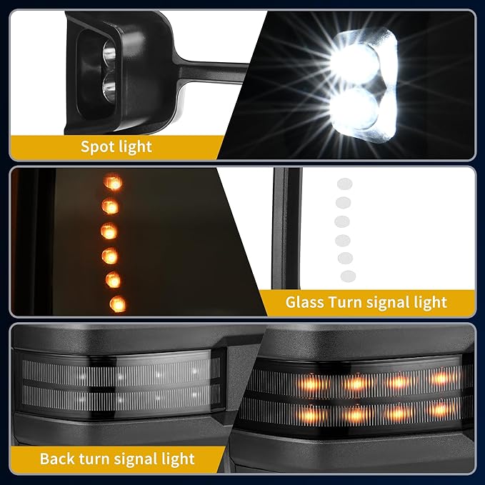 DWVO Tow Mirrors Compatible with 2014-2018 Sierra Silverado 1500 2500HD 3500HD, Side Mirrors with Heated PowerFolding LED Turn Signals Clearance Light Telescoping