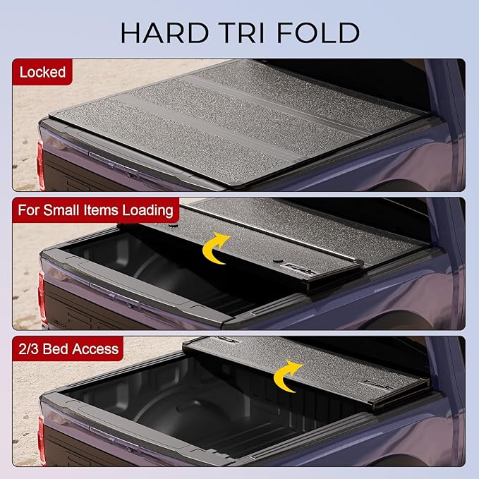 FPR Hard Tri Fold Truck Bed Cover Fits for 04-14 F-150 & 06-14 Mark LT 6.5FT Bed (78.8") Heavy-Duty Lock Hard Folding Drill-Free Tonneau Cover Waterproof Fiberglass Design & Anti-Theft Security