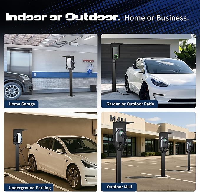 Weatherproof Pedestal with Roof for Tesla Gen3 EV Charging Stations | Heavy-Duty Stand with Top Cover, Compatible with Tesla Mobile Connector & J1772