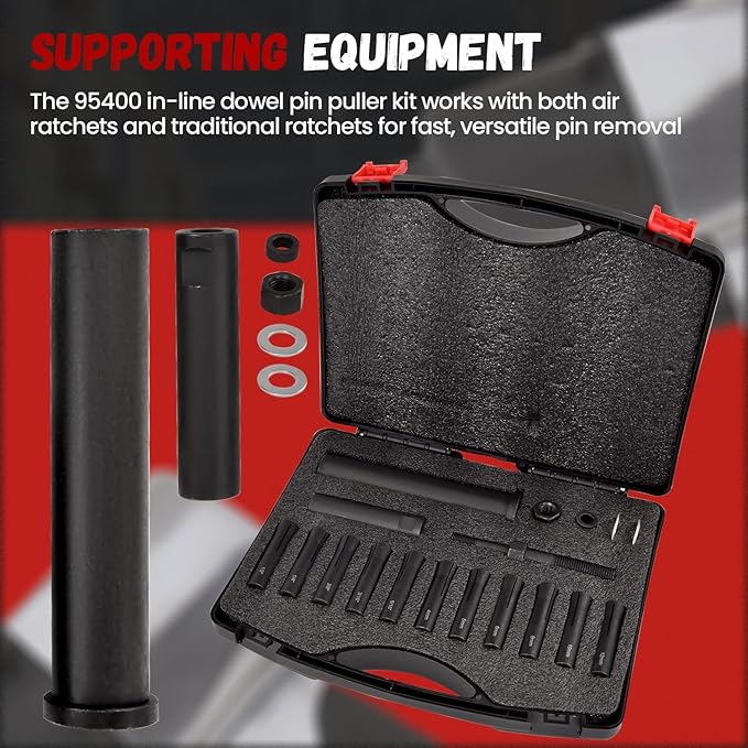 95400 in-Line Dowel Pin Puller Master Set Includes Both SAE and Metric Collets, Efficient Dowel Pin Removal Tool Reducing Work and Potential Hand Injuries