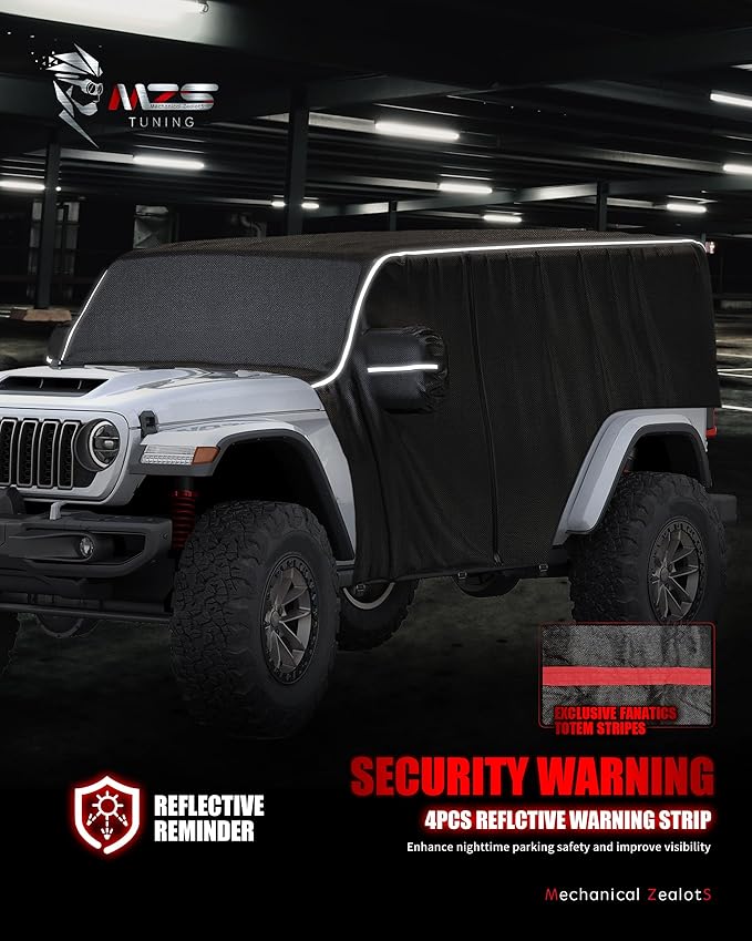 MZS Cab Cover Compatible with Wrangler Unlimited JK JL JKU JLU 4 Door 2007-2026, 600D Waterproof Wrangler Cover with Driver Door Zipper 8 Gust Hook Car Half Cover Windproof Sun Snow Rain Protection