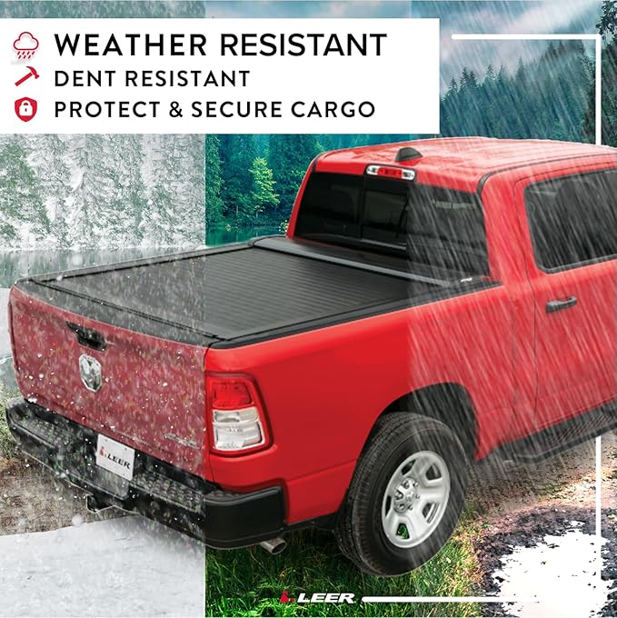 LEER ROLLITUP Retractable Truck Bed Tonneau Cover for Toyota Tacoma Double Cab, Years 2016-2023, 5'1" Truck Bed, Black