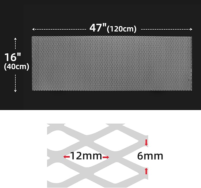 AggAuto 47x16 inches Car Pickup Truck Grill Mesh Spoiler Bumper Vent Aluminum Alloy Automotive Grille Insert Air Intake Racing Rhombic Hole 6x12mm Silver