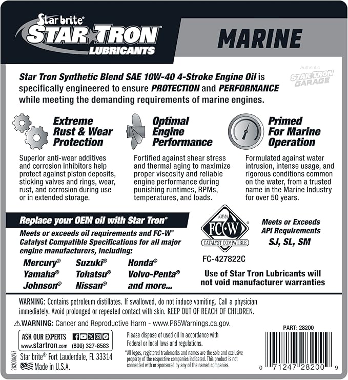 STAR BRITE Star Tron Premium Synthetic Blend 4 Stroke Oil 10W 40-1 GAL (028200)