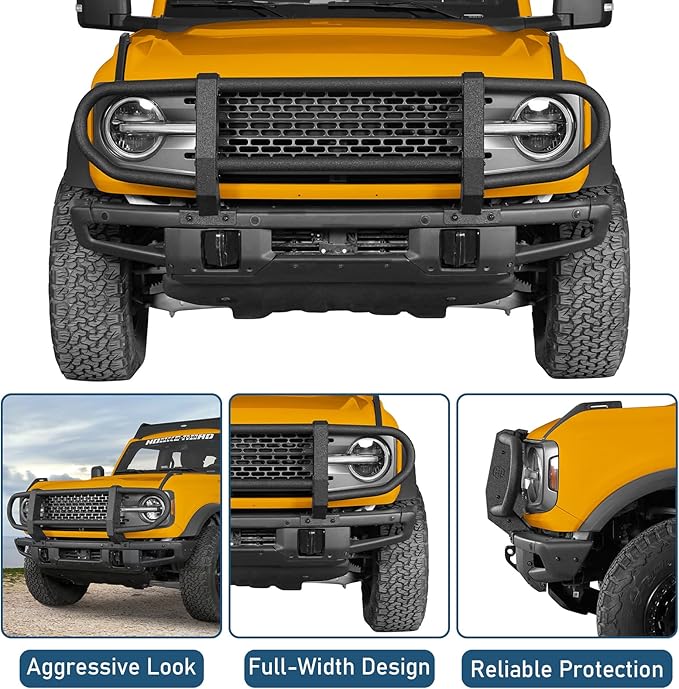 Hooke Road Bronco Bull Bar Grille Grill Brush Guard Impact Frame Bumper for 2021-2025 Ford Bronco 2/4 Doors (Only Fit Factory Modular Steel Bumper)