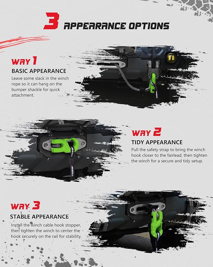 3/8" Tow Winch Hook with Cable Stopper, 10T Winch Hook, Upgrade Heavy Duty Forged Steel Winch Hook, 31967lbs Max Strength, Clevis Clip Hook Set for Synthetic Rope, Off-Road Vehicle, Green