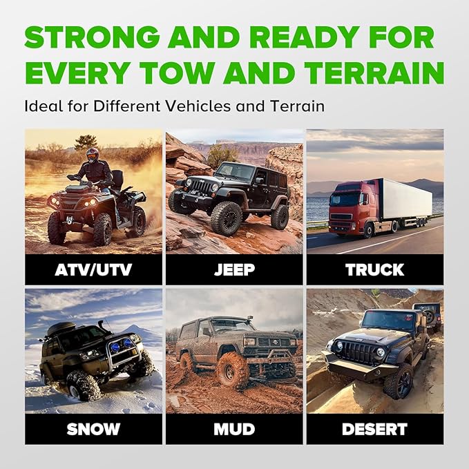 Kinetic Recovery Rope,1.26" x30ft Heavy Duty Offroad Tow Rope/60600 lbs Snatch Strap with Soft Shackles, 100% Nylon Offroad Towing Straps Kit for Truck ATV UTV SUV Jeep Car Tractor - Green