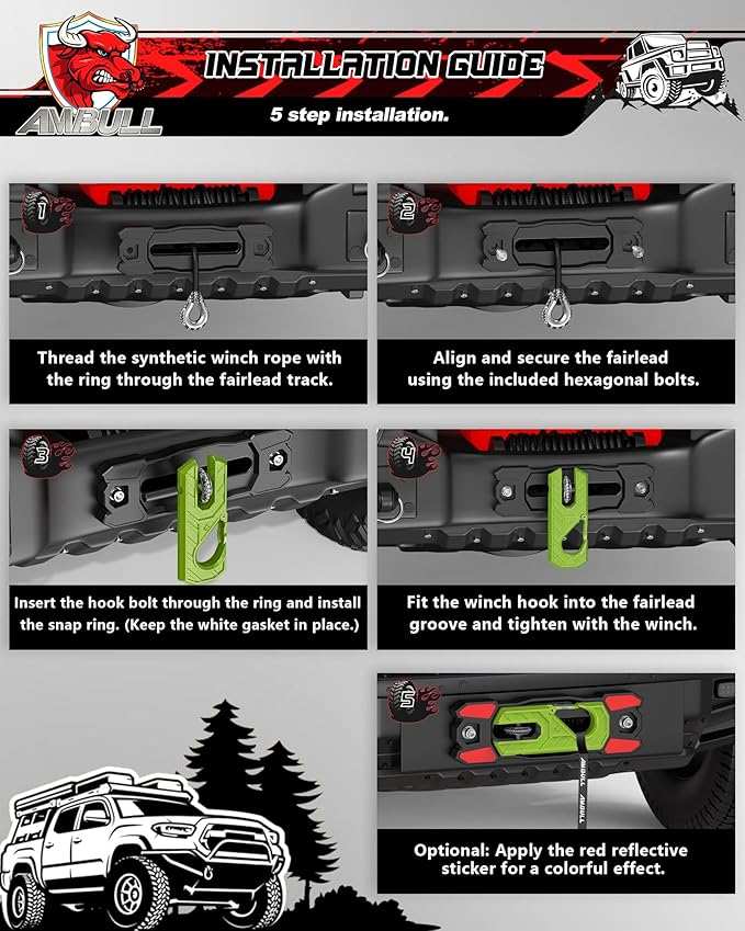 Winch Fairlead with Tow Hook, Aluminum Hawse Fairlead with Grade 80 Forged Steel Winch Hook, 33000lb Break Strength Winch Fairlead Hook Set for Off-Road Vehicle Recovery, Blackgreen