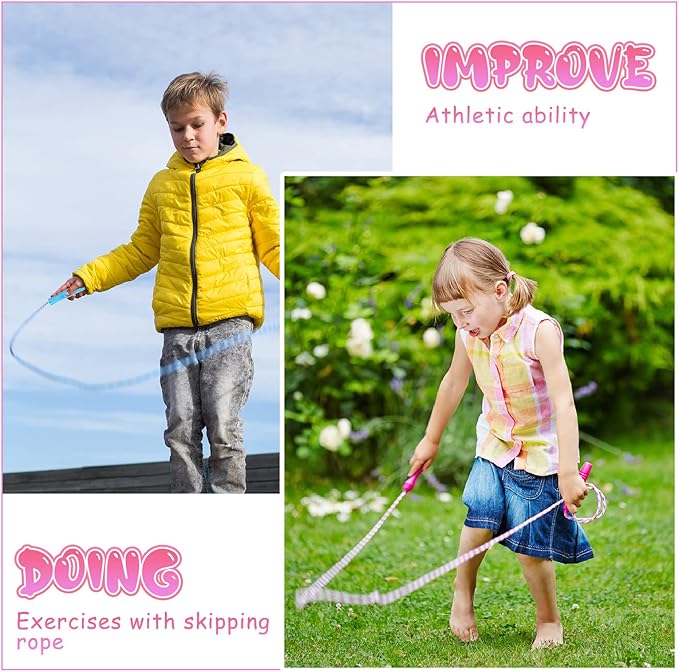 Aoriher Jump Rope for Kids Stripe Ropes with Plastic Handles 8.2 Feet Nylon Adjustable Weighted Braided Fitness Skipping Jump Rope for Outdoor Exercise Sport Party Equipment, Assorted Colors