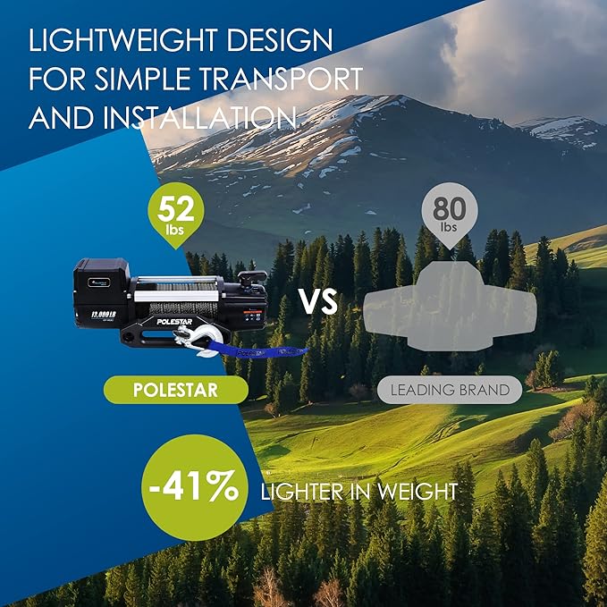 POLESTAR Winch 13,000lb Electric Winch Synthetic Rope 3/8" Diameter, 12V 6.0HP Truck Winch with Wireless Handheld Remote and Corded Control Recovery, IP68 Waterproof for Jeep, SUV, Truck & Trailer