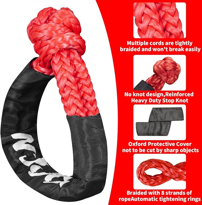 Soft Shackle,Synthetic Soft Shackle 0.8" X 24" Light Weight (56,000 LBS Breaking Strength) with Extra Sleeves for ATV Sailing SUV Off Road Towing