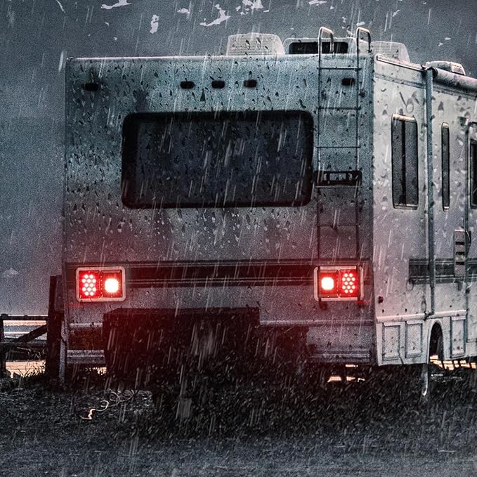 Partsam 2x Horizontal Mount Dual Stop Turn Tail Backup Reverse Lights 33 LED Surface Mount RV Double Led Taillight 12V IP67 White Base w Gasket