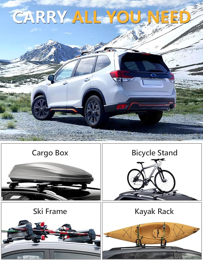 Tuyoung 300lbs Roof Rack Cross Bars Compatible with Subaru Forester 2014-2026 with Raised Side Rails (Not for Wilderness), Lockable Heavy Duty Aluminum Metal Lock Roof Rails Crossbars Luggage Racks.