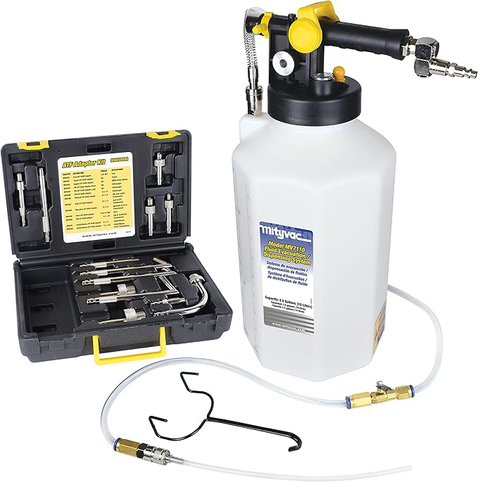 Mityvac MV7412 ATF Sealed Transmission Fluid Extractor and Refill Kit, 2.5 Gallon (10 Liter), Compressed Air, Isolated Flow Control, Pressure/Vacuum Switch Valves, MVA575 Flex Hose with Control Valve