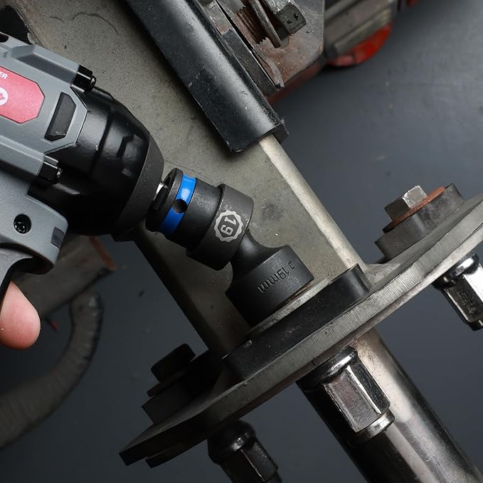 DURATECH 3/8" Drive Impact Universal Joint Socket Set, Swivel Socket Set, 11-Piece, Metric, 8-19mm, Cr-Mo Steel, Organized in EVA Foam Organizer