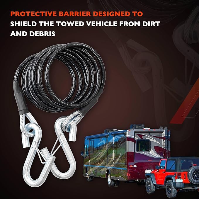 BX88196 Coiled Safety Cable Kit with S-Hook | 7500 lbs,7 Ft(84") Black Trailer Safety Cables(2 PCS)