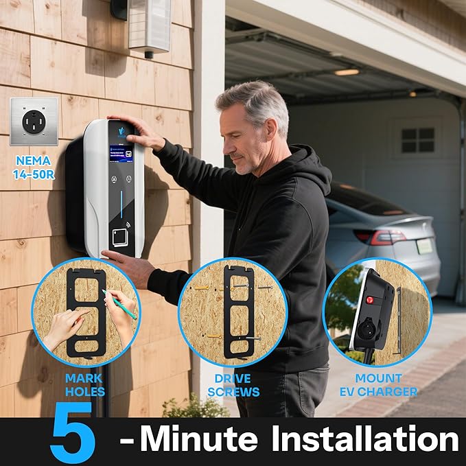 Level 2 EV Charger J1772 Fast Charging,EV Chargers for Home 40 Amp-Smart Display,Electric Car Charger 240V,Electric Vehicle Charging Stations Outdoor/Indoor,Charge Point NEMA 14-50 Home Flex, 25ft