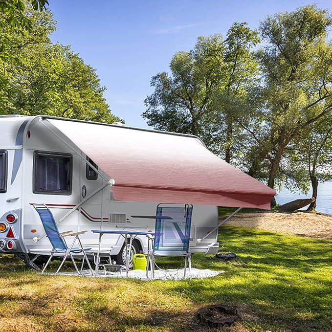 Suncode RV Awning Fabric Replacement Waterpoof Universal Outdoors Canopy for Camper,Trailer,and Motorhome Awning Replacement Premium Grade Vinyl RV Canopy Replacement 10'(Fabric 9'2") Burgundy Fade