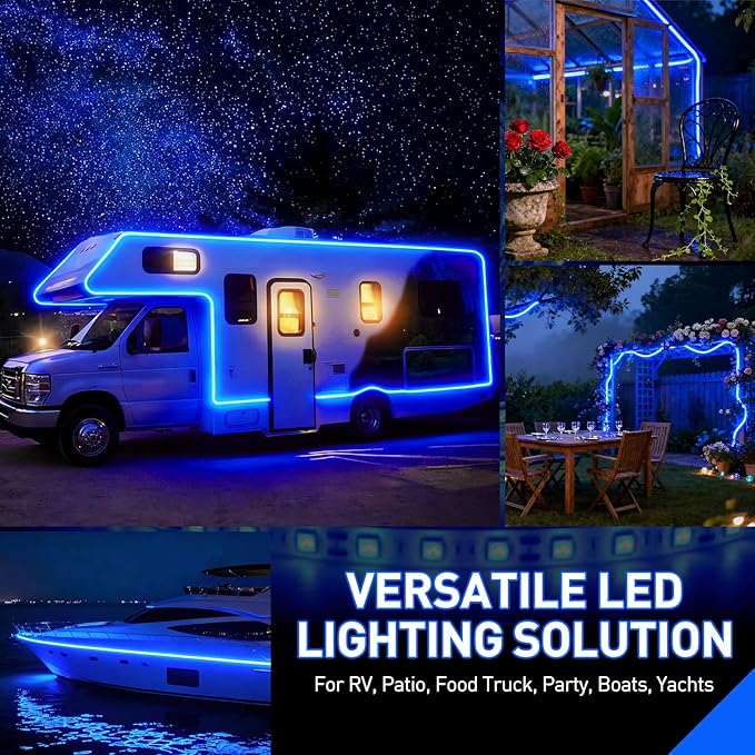 20FT RV Awning Light,12V Blue Camper Awning Lighting,Waterproof LED Strip,Exterior Underglow Lighting for RV Motorhome Travel Trailer Food Truck Outdoor Party