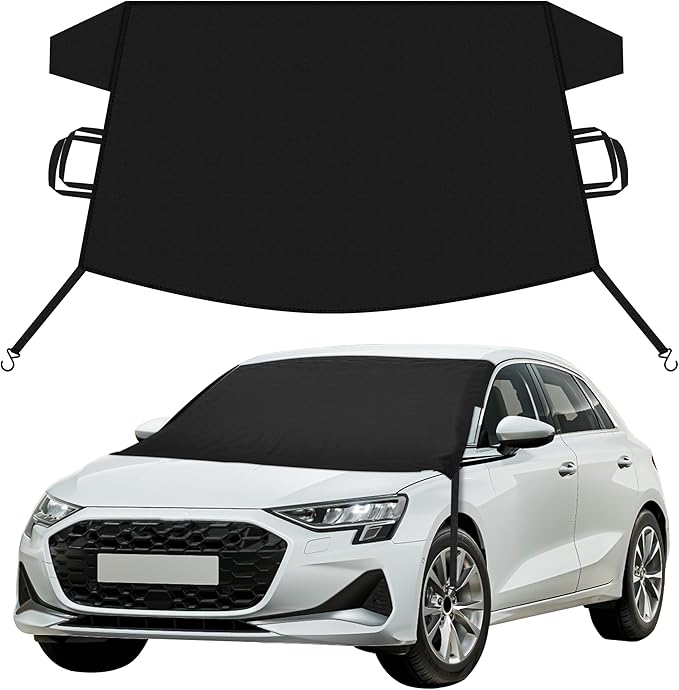 EcoNour Car Snow Cover Compatible for Audi A3 | Windshield Cover for Ice and Snow with S-Hook Straps | Heavy-Duty 600D Oxford Winter Car Cover, Waterproof & Anti-Slip