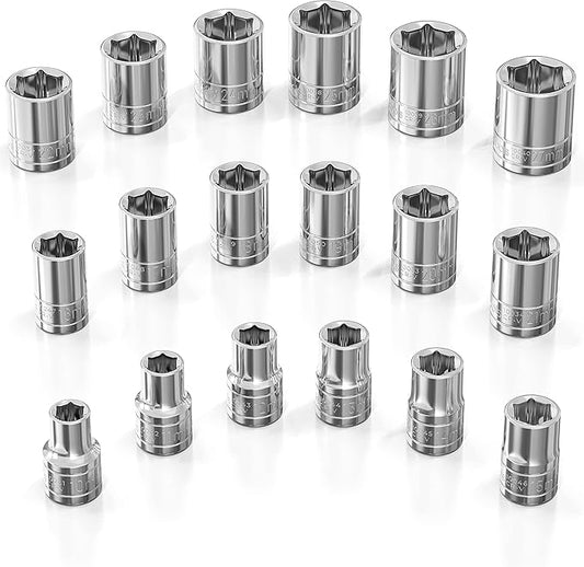 Olsa Tools Metric Shallow Socket Set - 1/2-Inch Drive, 18pc - 6-Point Chrome Sockets from 10mm–27mm and No Skipped Sizes - Mechanic Shallow Metric Socket Set - Professional Grade Sockets - Part: 1326