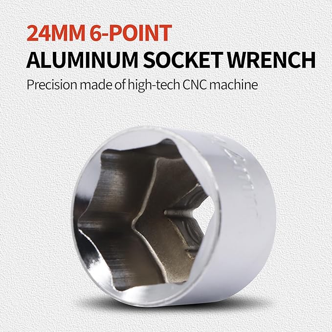 Oil Filter Socket Set, 24mm Socket 6 Point Steel Oil Filter Removal Tool,3/8" Drive Oil Filter Tool Car Accessories Compatible with BMW, Cadillac, Chrysler, Dodge, Jeep, Ford, Chevrolet, Chevy