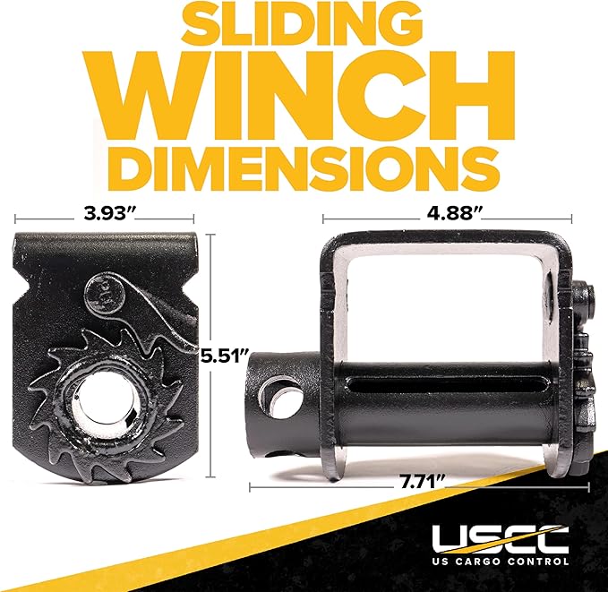 US Cargo Control Low Profile Sliding Winch for Flatbed Trailer (5-Pack), 4 Inch Tie-Down Winch Holds Up 15 Feet of 4 Inch Webbing, Fits Sliding C-Track, 5,500 LBS Working Load Limit