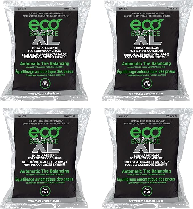 ECO Balance 04-ECOXL4 ECO XL Extreme Condition Tire/Wheel Balancing Beads - Off-Road Vehicles, Light Duty Truck Tires, (4) 4oz Balance Bead Bags, (4) Valve Caps
