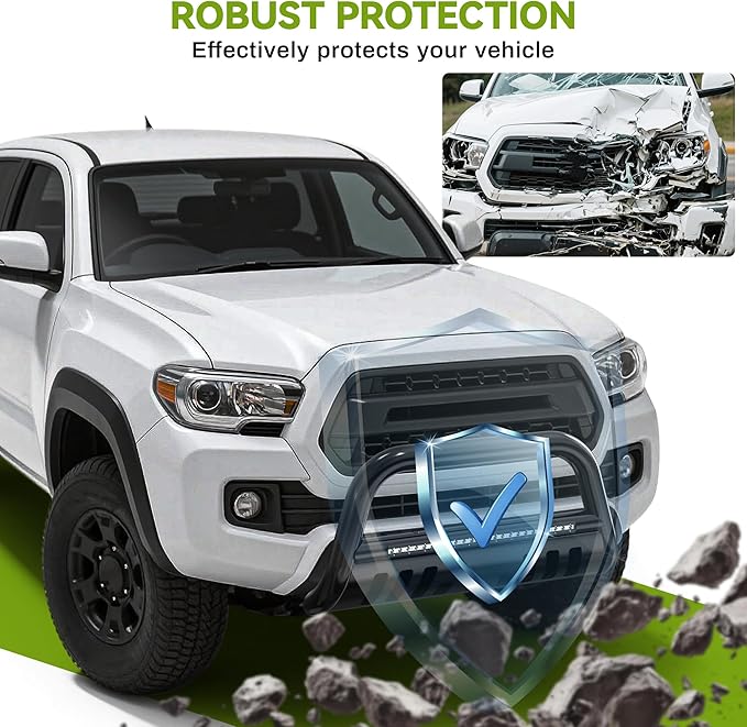 AUTOSAVER88 Bull Bar with LED Light Bar Compatible for 2004-2023 Ford F-150 F150 3" Tubing Front Grille Brush Push Bumper Guard Include Skid Plate Light Mount Black