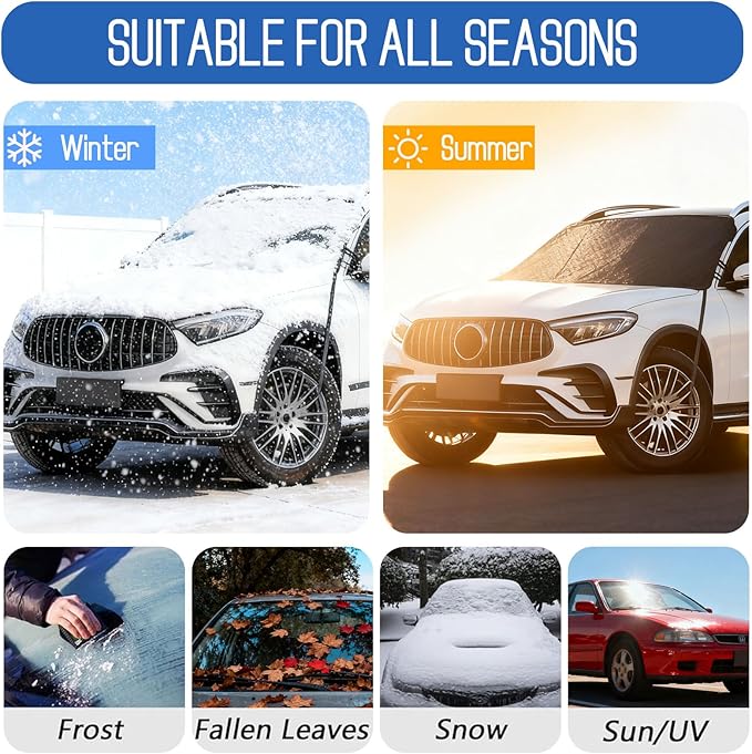 KALINCO Windshield Cover for Ice and Snow, 600D Oxford Fabric Car Windshield Snow Cover, Anti-Frost Waterproof Winter Windshield Covers, Fits Most Cars SUVs Trucks Sedans