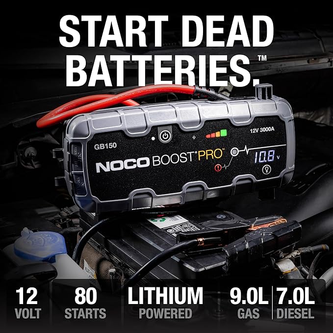 NOCO Boost GB150: 3000A UltraSafe Jump Starter – 12V Lithium Battery Booster Pack, Portable Jump Box, Power Bank & Jumper Cables - for 9.0L Gas and 7.0L Diesel Engines