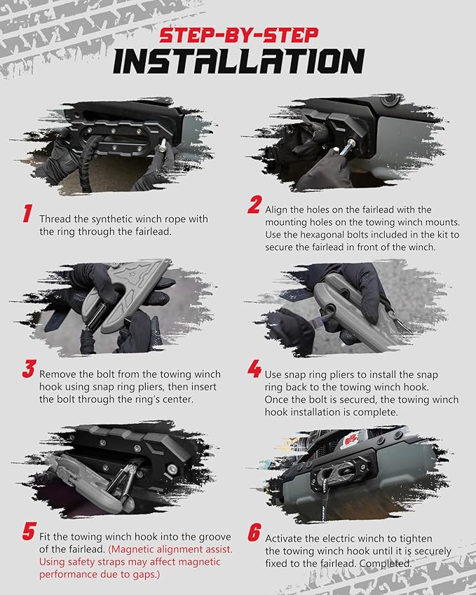 Towing Winch Fairleads with Tow Hook, Upgrade Al Hawse Fairlead with G80 Heavy Duty Forged Steel Winch Hook for Electric Winch, 33000lb Break Strength, for Synthetic Rope Recorvery, BlackGray