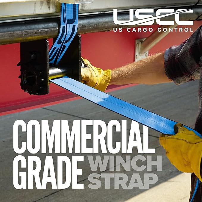 US Cargo Control Winch Straps 4" x 30' (2-Pack), 5,400 LBS Working Load Limit, Heavy Duty Flatbed Tie Downs with Flat Hooks, Blue 4 Inch Straps for Flatbed Trailer, Truck, and Cargo Securement