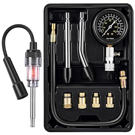 9 Pieces Automotive Compression Tester Kit and Spark Plug Tester, Universal Car and Motorcycle Engine Testing Tools for Cylinder Pressure Gauge (Black)