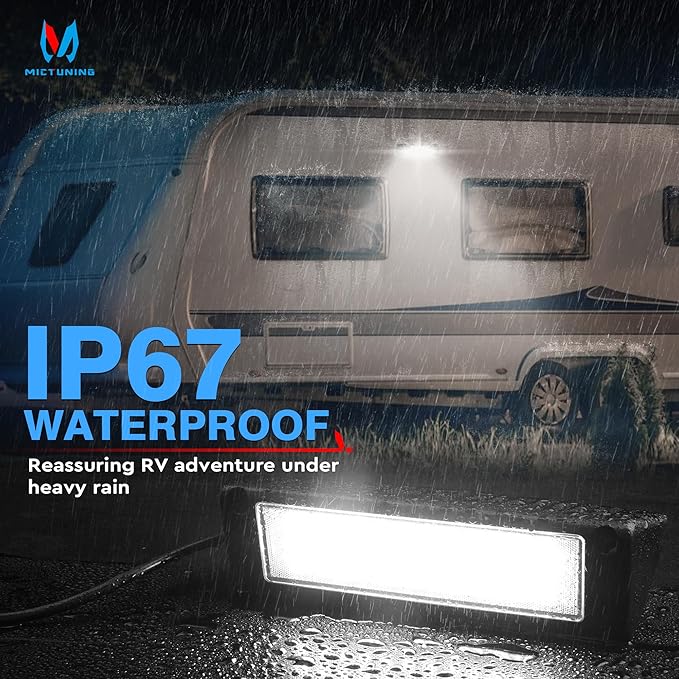 MICTUNING RV Porch Light, 9 Inch 54W LED Exterior Utility Awning Light 6000K, Aluminum Housing IP67 Waterproof Replacement Lighting for Trucks, Trailers Bus Marine Boats Campers