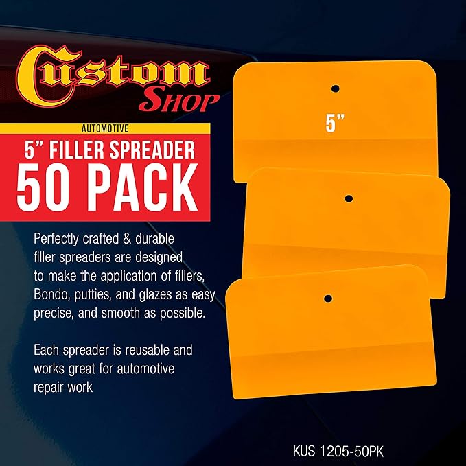 Custom Shop 5 Inch Plastic Body Filler Spreader Tools for Automotive Body Fillers (50 Pack), Putties, Glazes, Epoxy Resin, Caulk, Glues - Plastic Spreader Tool