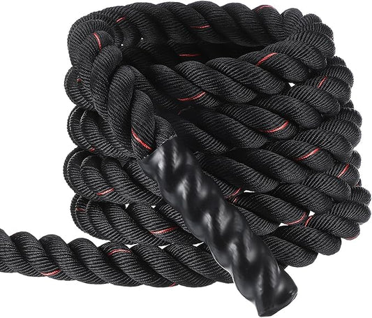 MECCANIXITY Battle Rope 20ft x 2 Inch Polyester Workout Rope Heavy Fitness Exercise Rope for Strength Training Home Gym Muscle Building, Black Red