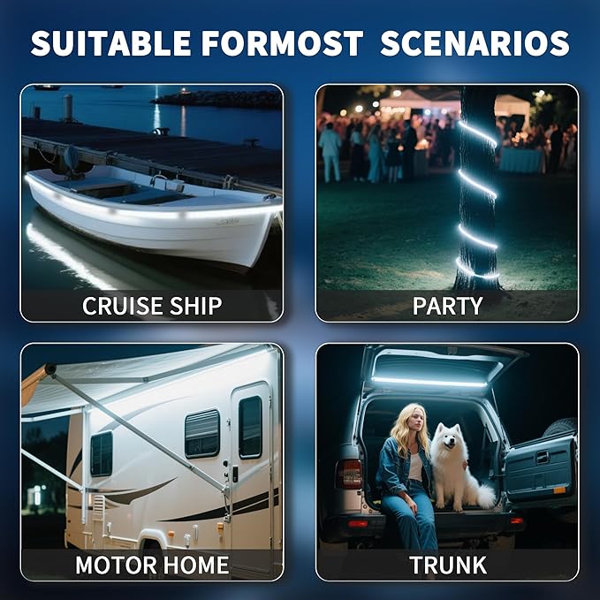 12V 4ft Led Light Strip Dimmable Camping Awning Light with 140 SMD 2835 LED Chips Cabinet Lights, Rv Accessories Waterproof IP67 Multi-Functional Use for Car Tent, Camper Motorhome