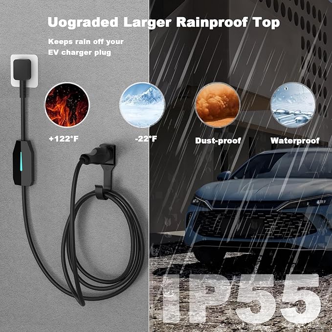 EV Charger Holder for SAE J1772 Charger, Wall-Mount Electric Vehicle Charger Holster with Hook for J1772 Connector, 3 pcs Screws, 3 pcs Wall Anchors, 3 pcs Dust Caps