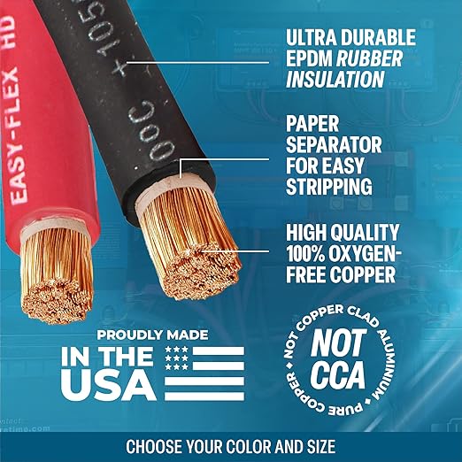 TEMCo 1 Gauge AWG 25 Ft Red Flexible Pure Copper Made in USA Welding Cable Battery Wire - Heavy Duty Solar, Inverter, Car, RV, Truck